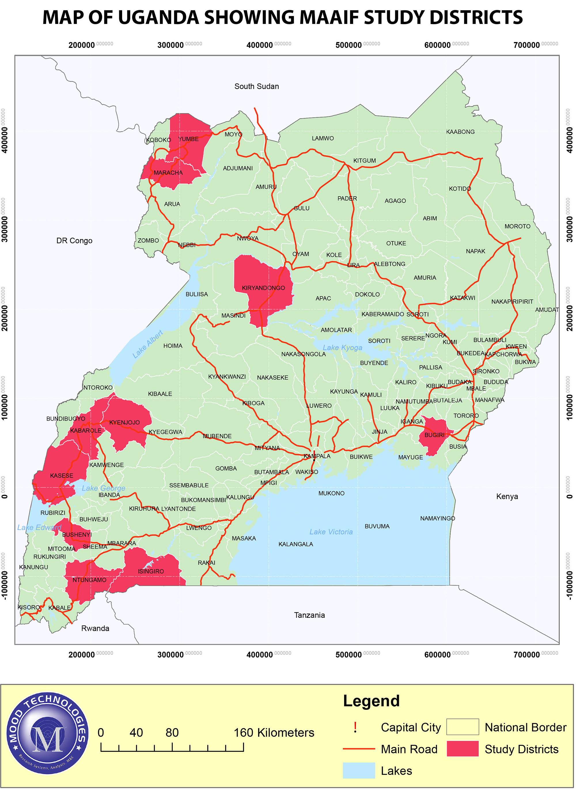 Map of Uganda showing MAAIF Study locations