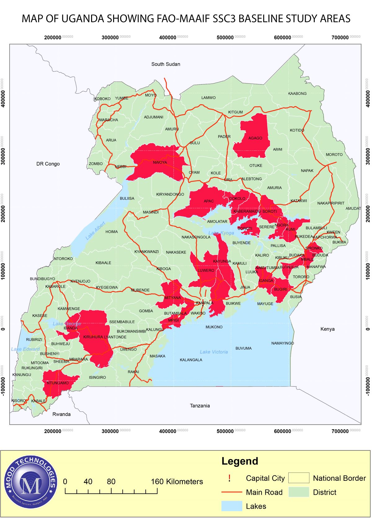 Map of Uganda showing SSC3 Baseline Study locations