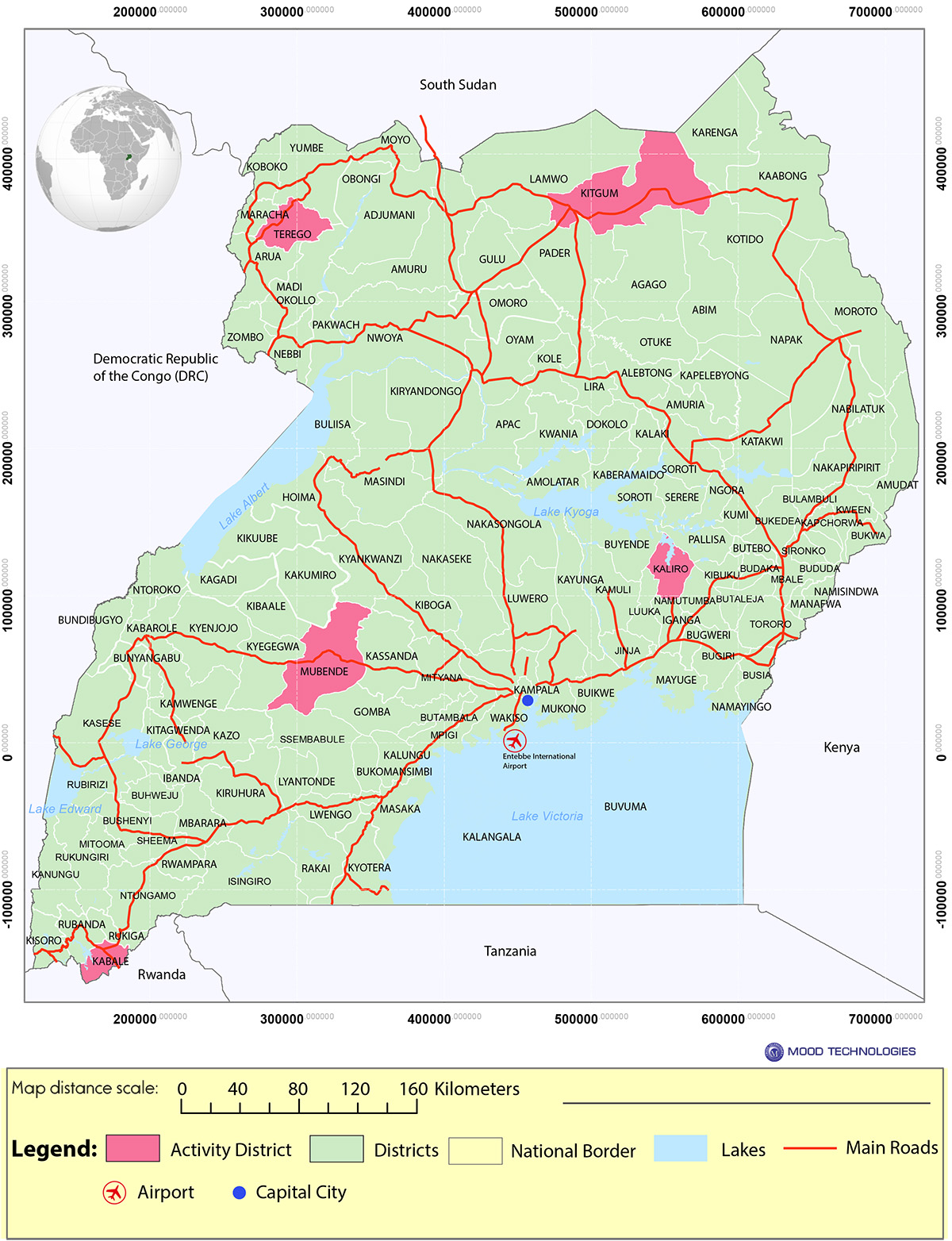 Map of Uganda showing Nutrition study districts